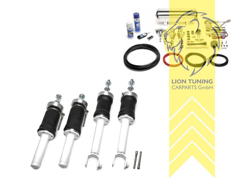 bei einigen Modellen sind zusätzliche Umbauarbeiten notwendig, da hier die Gabel des HA-Dämpfer sonst nicht über den unteren Querlenker paßt, 11,5L Tank chrom / ViAir Kompressor chrom, fest, weiss, EG und EH Modelle <br>Vorderachse: Anpassungsarbeiten für Bremsschlauch-Halter sind notwendig <br>Hinterachse: Abstandsmaß der Gabel beachten 52mm oder 46mm entsprechende Adapter sind im Lieferumfang beinhaltet, Stahl verzinkt, Eintragungspflichtig / Teilegutachten wird nach Kauf spezifisch ausgestellt